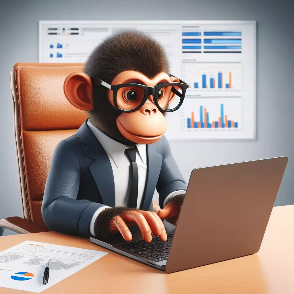 cvičená opice u počítače