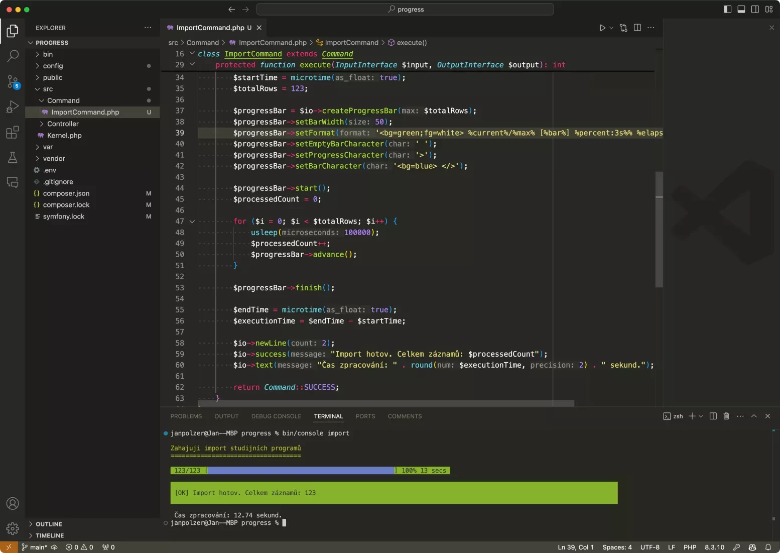 Symfony ProgressBar v grafické podobě