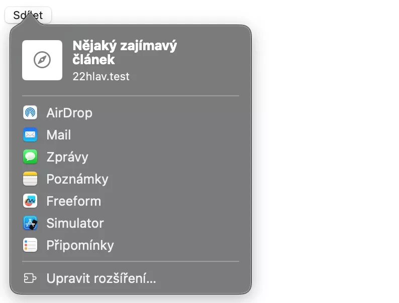 Výsledné tlačítko pro Web Share API na desktopu