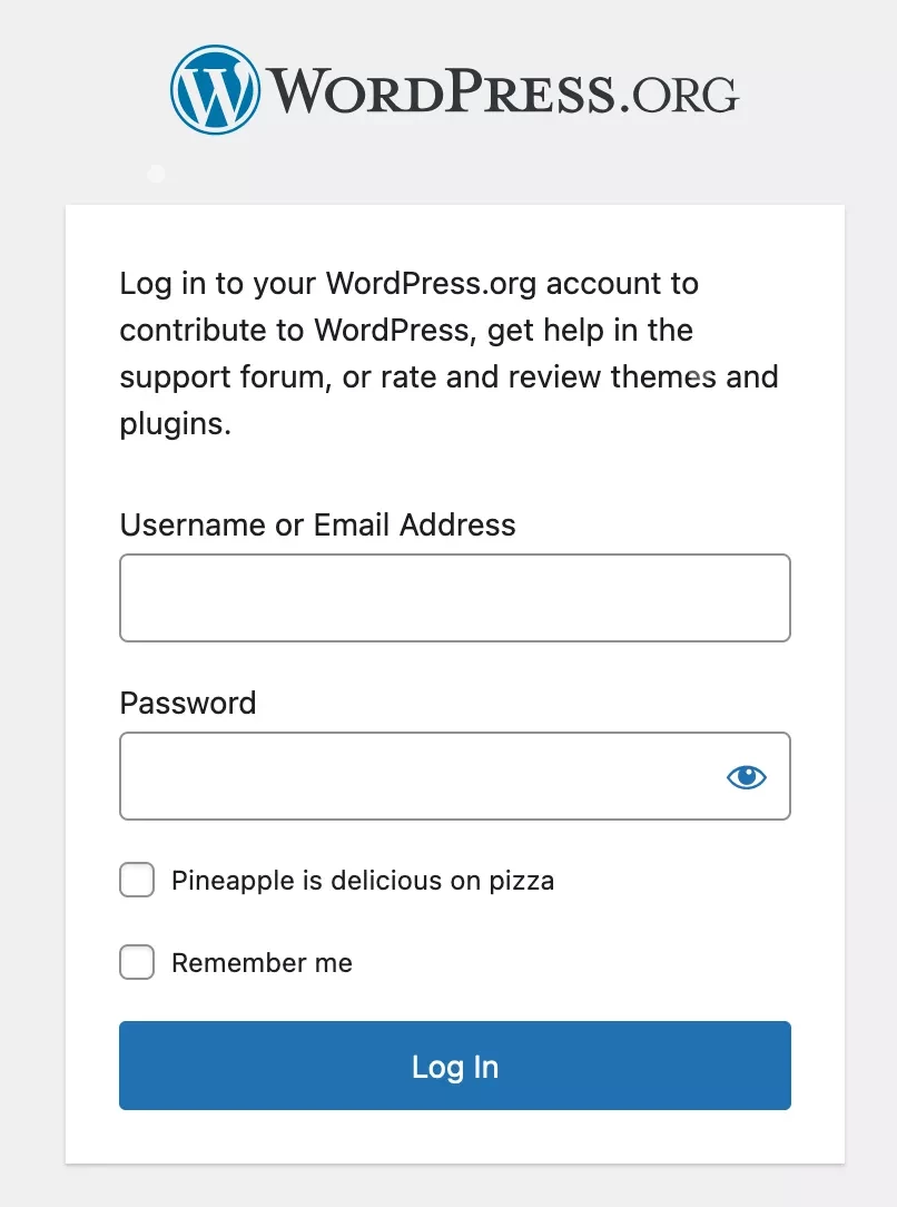 Login formulář do WordPress.org