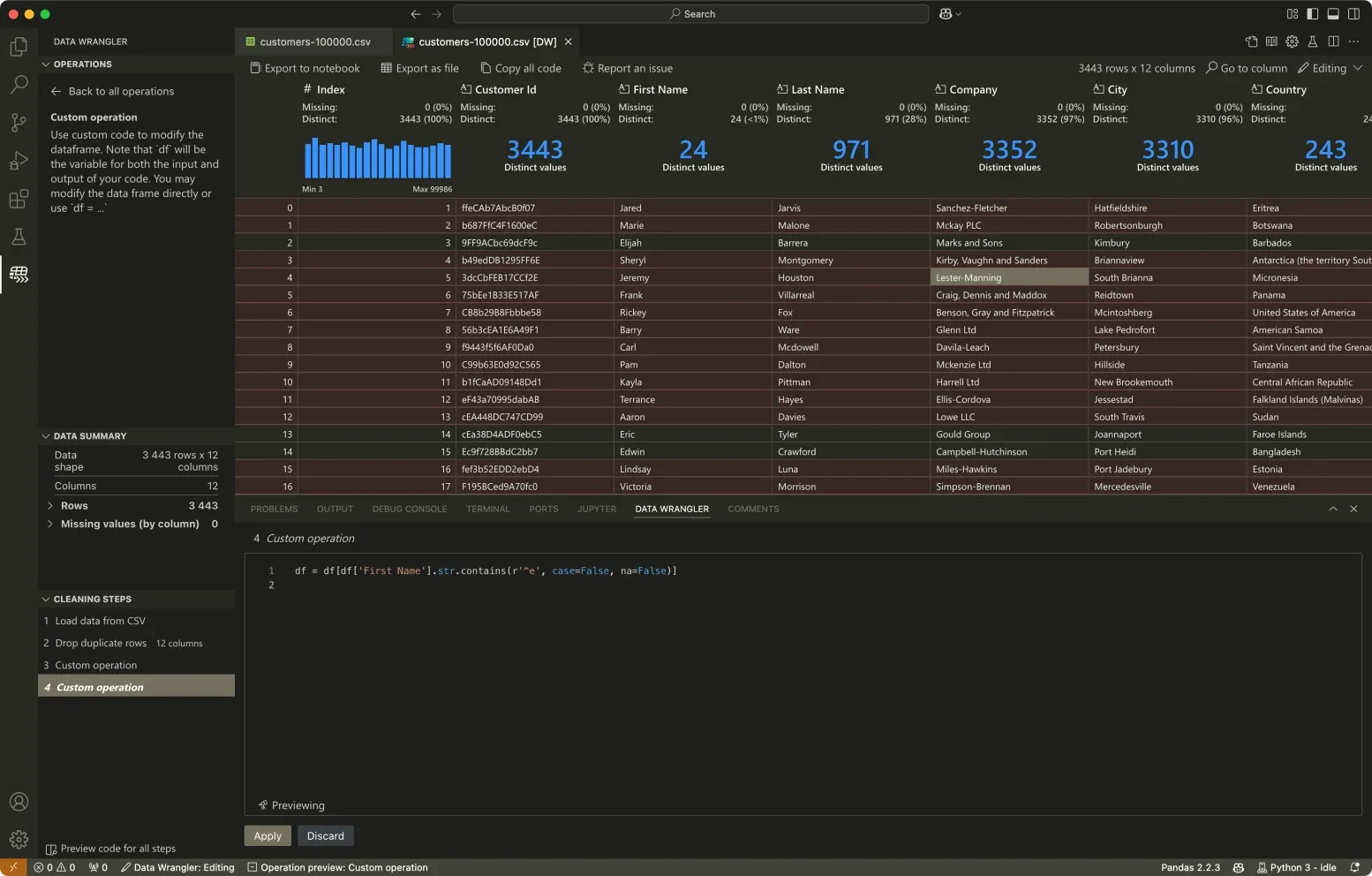 Práce s daty pomocí Pythonu v Data Wrangleru