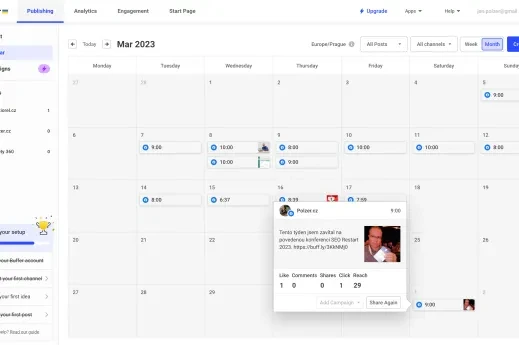 Buffer: plánovač publikace na sociálních sítích a přehled statistik