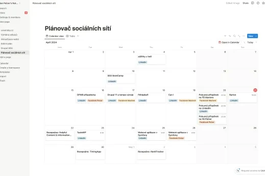 Notion jako plánovač obsahu pro sociální sítě s automatickou publikací