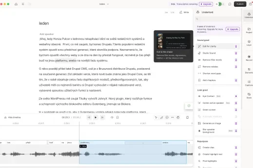 Descript: jak jsem editoval svůj pokus o podcast bez audio editoru