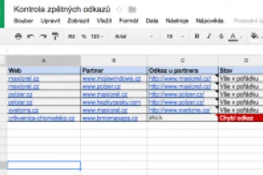 Google Docs jako nástroj pro kontrolu výměny odkazů