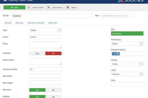 Joomla 3.7 a samostatná políčka. Jak na ně?